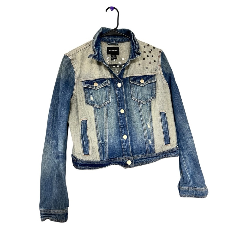 DKNY  Women's Blue Denim Jacket with Studded Detail